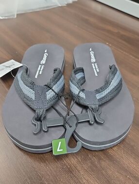 George Size 7 Black and Grey Striped Thong Style Flip Flop Sandal